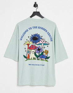 Голубая футболка в стиле oversized с принтом персонажей мультфильма на спинке ASOS DESIGN-Зеленый цвет