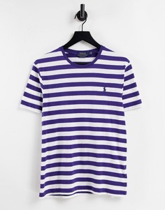 Темно-синяя футболка в белую полоску с логотипом игрока Polo Ralph Lauren-Темно-синий