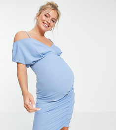 Голубое присборенное платье с открытыми плечами ASOS DESIGN Maternity-Голубой