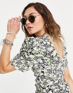 Цветной топ со сборками на рукавах Topshop-Многоцветный