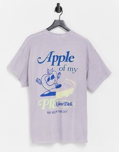 Сиреневая oversized-футболка с принтом "Apple of my Pie" на спине и спереди Topman-Фиолетовый цвет