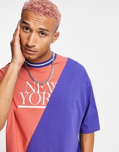Футболка в стиле oversized и колор-блок с принтом "New York" ASOS DESIGN-Разноцветный