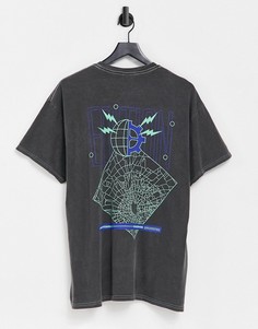 Серая oversized-футболка с принтом спереди и на спине Topman-Серый