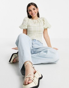 Клетчатая блузка с пышными рукавами Miss Selfridge-Белый