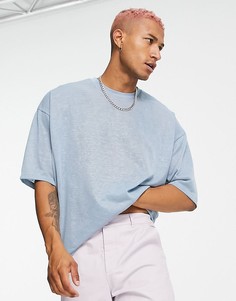 Светло-голубая oversized-футболка с рукавами до локтя из ткани под лен ASOS DESIGN-Голубой