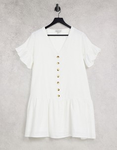 Белое свободное платье на пуговицах с оборками In The Style x Jac Jossa-Белый