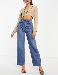 Голубые выбеленные oversized-джинсы в винтажном стиле с разрезами по краю Topshop-Голубой