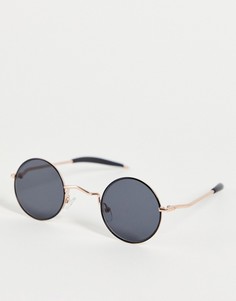 Круглые солнцезащитные очки в стиле унисекс с черными линзами в золотистой оправе Spitfire Chemistry-Черный цвет
