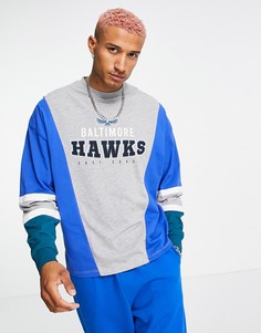 Oversized-лонгслив в стиле колор-блок с серыми вставками и университетским принтом ASOS DESIGN-Разноцветный