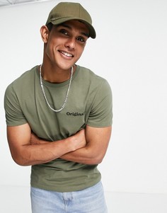 Футболка цвета хаки с логотипом на груди Jack & Jones Originals-Зеленый цвет