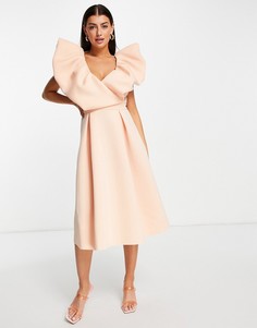Платье миди для выпускного с пышными рукавами ASOS DESIGN-Разноцветный