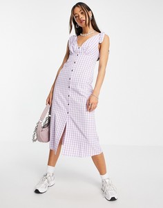 Сиреневое платье в клетку на пуговицах с завязками на плечах Topshop-Фиолетовый цвет