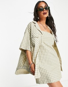Платье-комбинация мини цвета хаки в клетку Topshop-Зеленый цвет