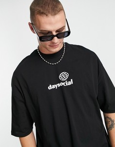 Черная oversized-футболка с принтом на груди ASOS Daysocial-Черный цвет