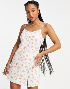 Белое платье-комбинация мини с цветочным принтом ASOS DESIGN-Разноцветный