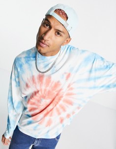 Oversized-лонгслив с принтом тай-дай голубого и оранжевого цвета ASOS DESIGN-Разноцветный