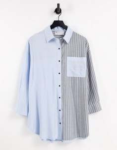 Oversized-рубашка с однотонным выбеленным дизайном и дизайном в полоску ASOS DESIGN-Голубой