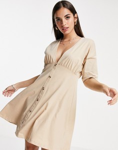 Бежевое чайное платье на пуговицах ASOS DESIGN-Коричневый цвет