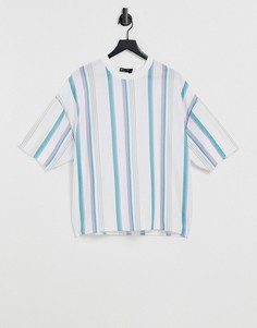 Белая oversized-футболка в синюю полоску с декоративными швами ASOS DESIGN-Белый
