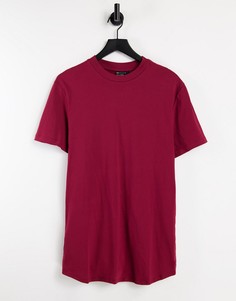 Бордовая удлиненная футболка с разрезами по бокам ASOS DESIGN-Красный