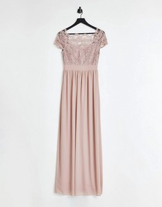 Розовато-лиловое платье макси с кружевом и фигурным вырезом на спине TFNC Bridesmaid-Розовый цвет