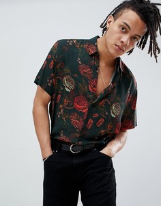 Черная свободная рубашка с цветочным принтом ASOS DESIGN-Черный