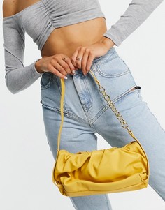 Присборенная сумка на плечо с цепочкой желтого лимонного цвета Glamorous-Желтый