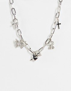 Серебристое ожерелье-чокер с крупными звеньями и подвесками Topshop-Серебристый