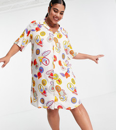 Платье-рубашка мини с принтом фруктов и отложным воротником COLLUSION Plus-Разноцветный