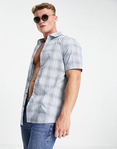 Облегающая рубашка синего цвета в клетку с короткими рукавами River Island-Голубой