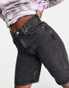 Удлиненные джинсовые шорты выбеленного черного цвета Topshop-Черный цвет