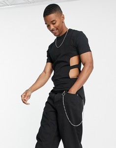 Черная облегающая футболка с декоративными вырезами по бокам ASOS DESIGN-Черный цвет