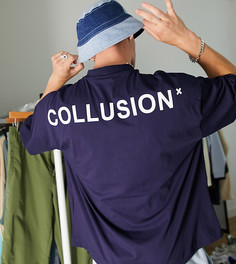 Темно-синяя футболка в стиле oversized с логотипом COLLUSION-Голубой