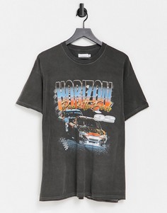 Черная выбеленная oversized-футболка с принтом "Horizon" Topman-Черный цвет