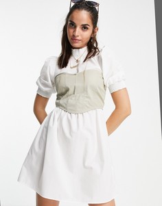 Белое платье мини 2-в-1 из хлопкового поплина с корсетом ASOS DESIGN-Белый
