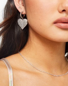 Серебристые серьги-подвески с сердечком из мозаики Topshop-Серебристый