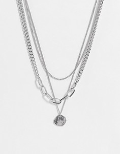 Серебристое ожерелье в несколько рядов с круглой подвеской Topshop-Серебристый