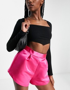 Ярко-розовые структурированные атласные шорты с завышенной талией ASOS DESIGN-Розовый цвет