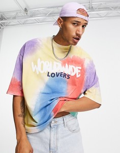 Oversized-футболка с эффектом тай-дай и текстовым принтом ASOS DESIGN-Разноцветный