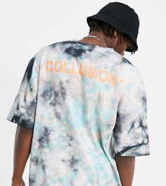 Футболка в стиле oversized из ткани пике с принтом тай-дай и логотипом COLLUSION-Multi