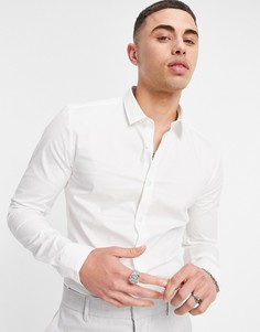 Белая поплиновая облегающая рубашка с длинными рукавами New Look-Белый