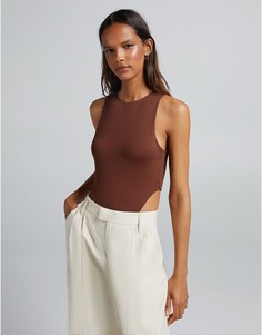 Коричневое боди с высоким воротом Bershka-Коричневый цвет