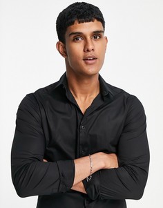 Черная обтягивающая поплиновая рубашка с длинными рукавами New Look-Черный цвет