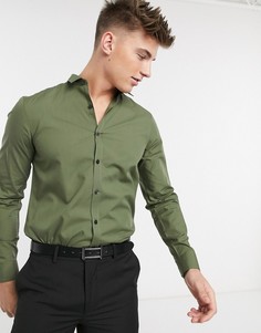 Поплиновая рубашка хаки с длинными рукавами New Look-Зеленый цвет