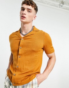 Светло-коричневая трикотажная рубашка на пуговицах ASOS DESIGN-Коричневый цвет