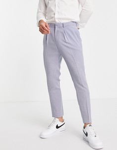 Голубые суженные книзу брюки с мелким узором «в елочку» ASOS DESIGN-Голубой