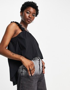 Черный поплиновый топ А-силуэта Topshop