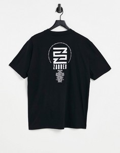 Черная свободная футболка из органического хлопка с принтом "Zagreb" на спинке ASOS DESIGN-Черный цвет