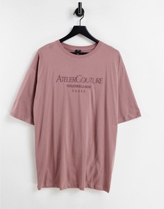 Коричневая футболка в стиле oversized с надписью "Atelier Couture" River Island-Коричневый цвет