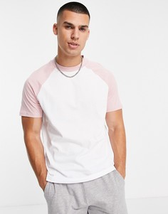 Белая футболка с контрастными рукавами реглан пыльно-розового цвета ASOS DESIGN-Белый